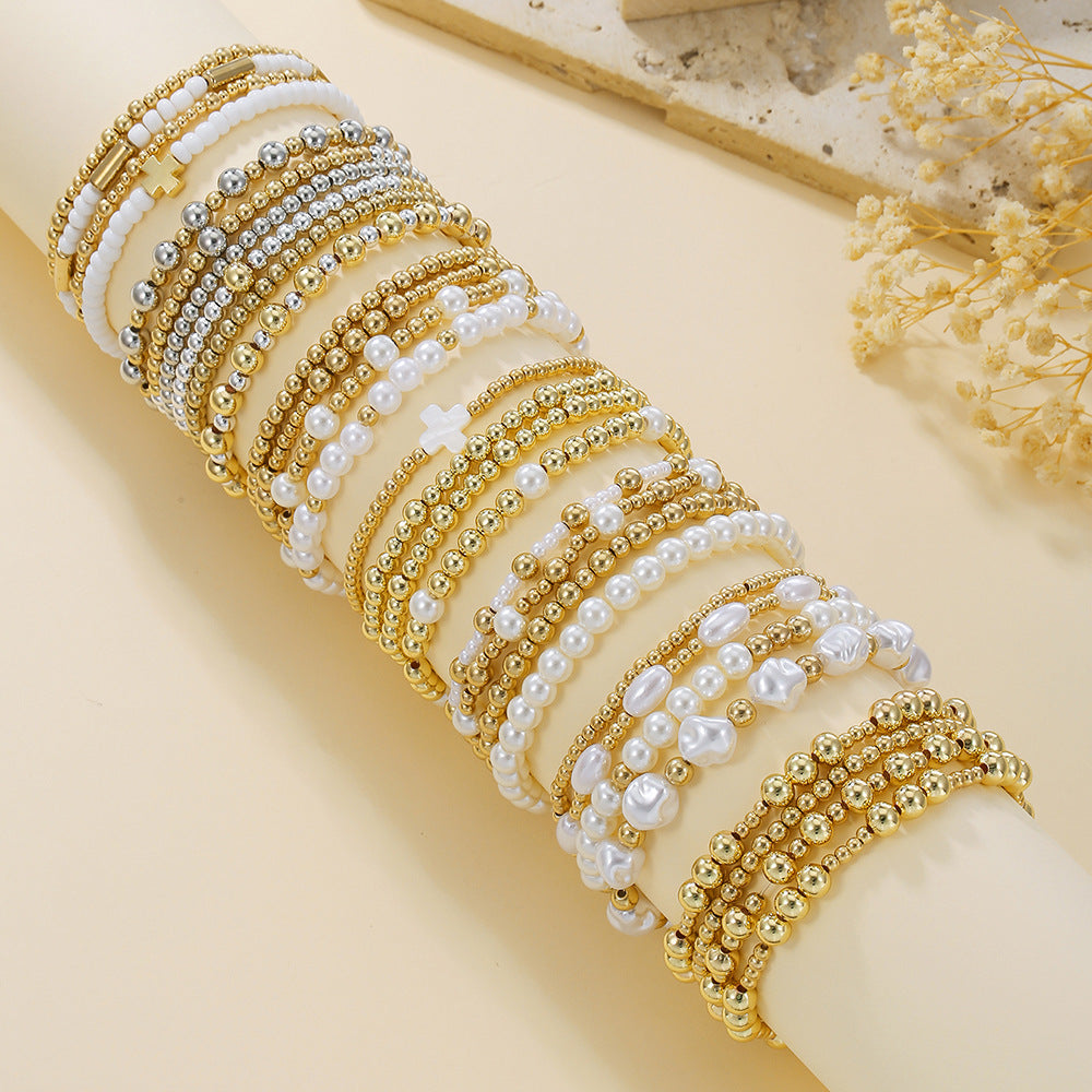 Wholesale  Cross Bracelet suit Sweet Cool Beaded Shell Pearl Bracelet